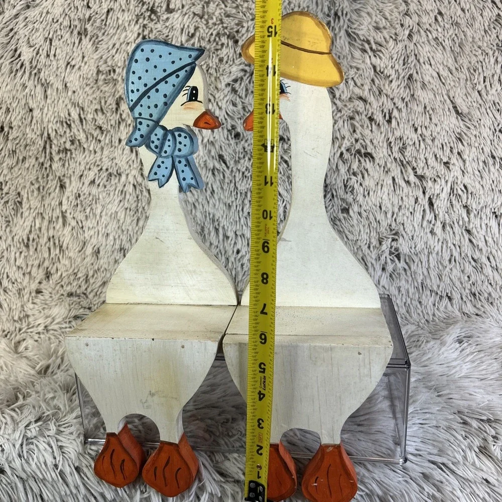 Duck Goose Pair Mates Male Female Shelf Sitters Handmade Vtg‎ Granny Primitive